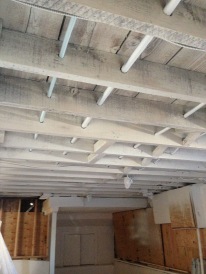 Project Painting Basement Raw Wood Ceiling Joists And